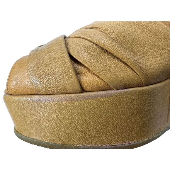 Butter Italy Light Camel Wedge Platform Peep Toe Slingback Size 9.5 - Picture 6 of 12